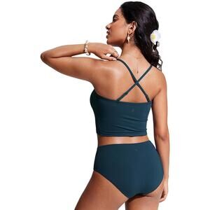 CRZ YOGA Longline Bandeau Bikini Top - Strapless Swimsuit Bathing- Navy- Medium